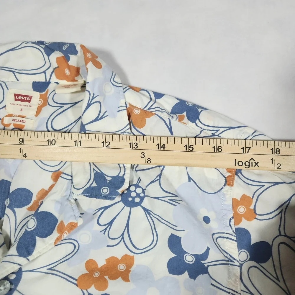 Levi's Mens Blue Orange Floral Button Up Shirt Short Sleeve Coastal Hawaiian